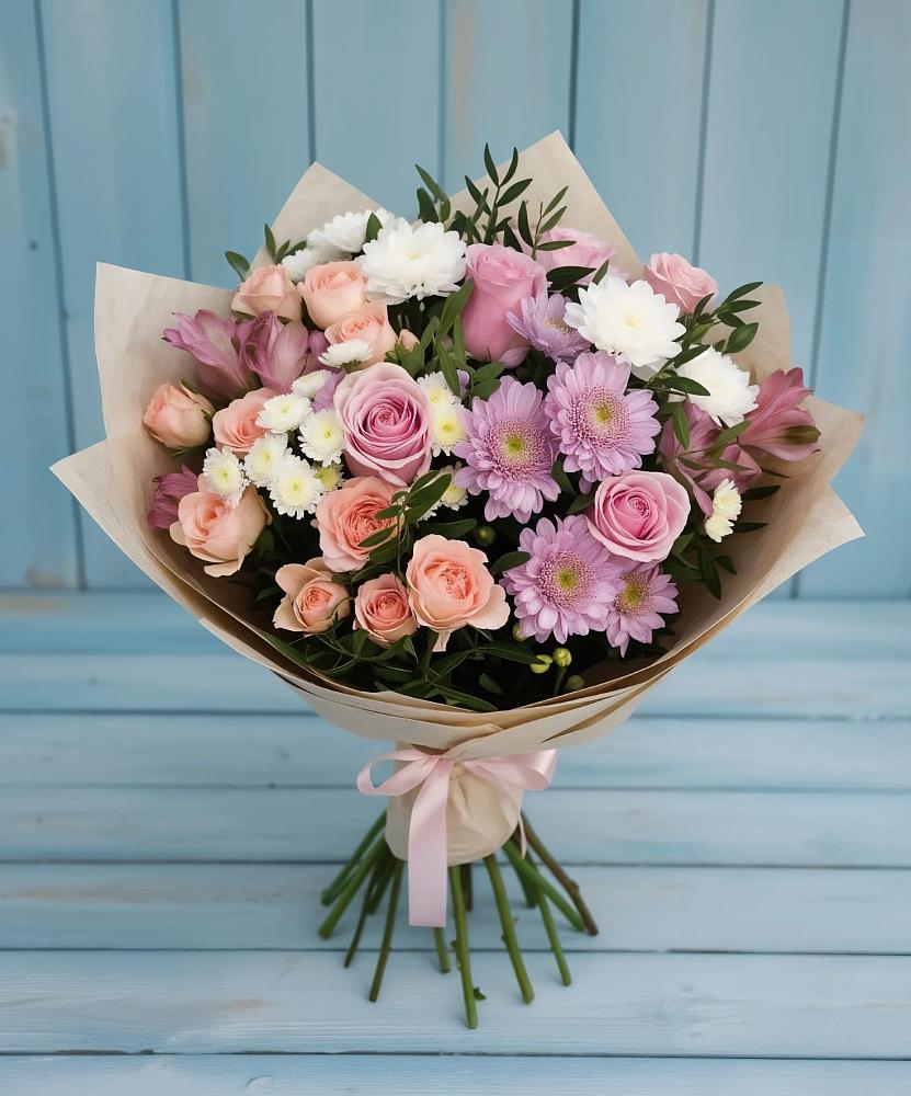 Букет цветов из: Хризантемы, Розы и Альстромерии в Мучкапский