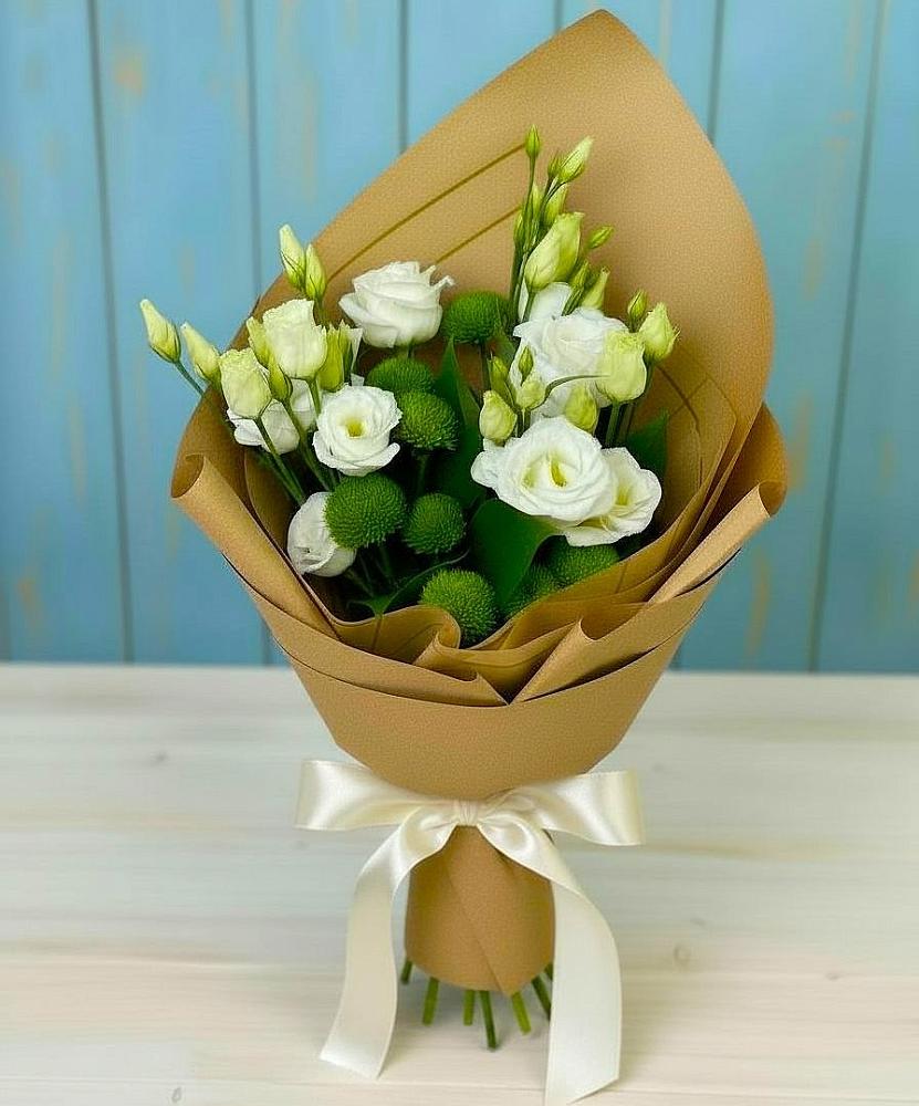 Букет цветов из: Хризантемы и Лизиантусы в Мучкапский