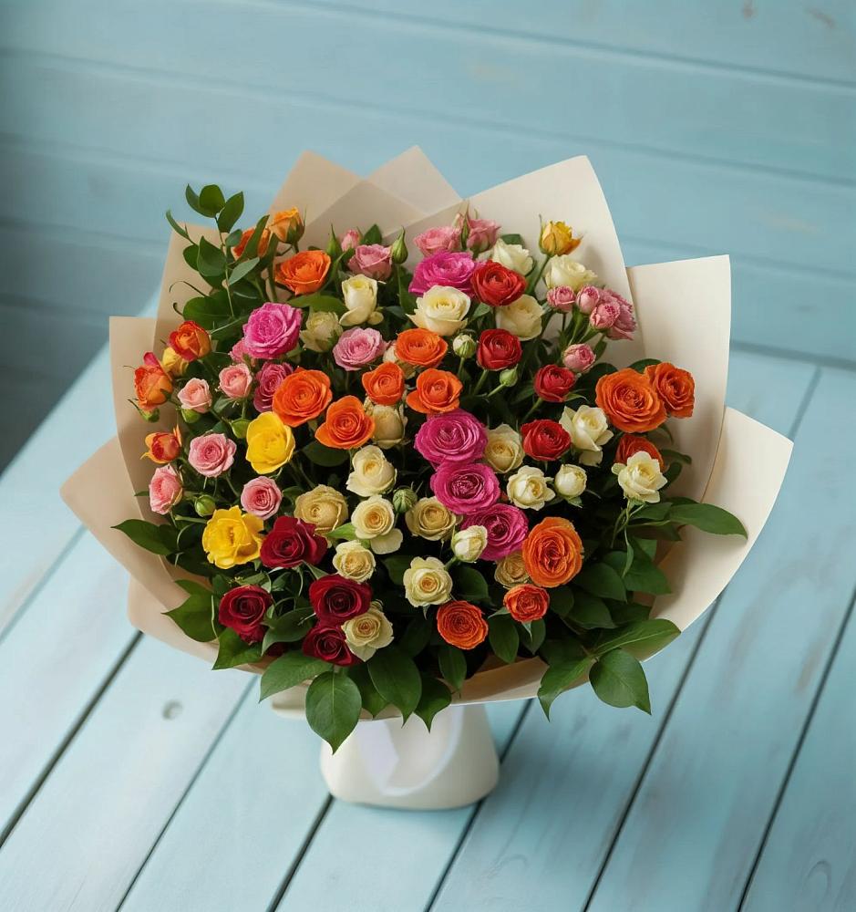Букет Микс из разноцветных кустовых роз в Мучкапский