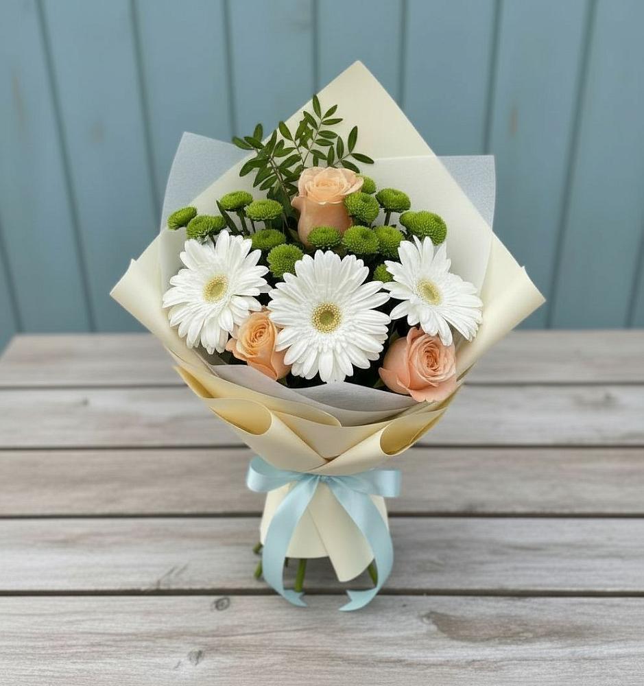 Букет цветов из: Герберы, Розы и Хризантемы в Мучкапский